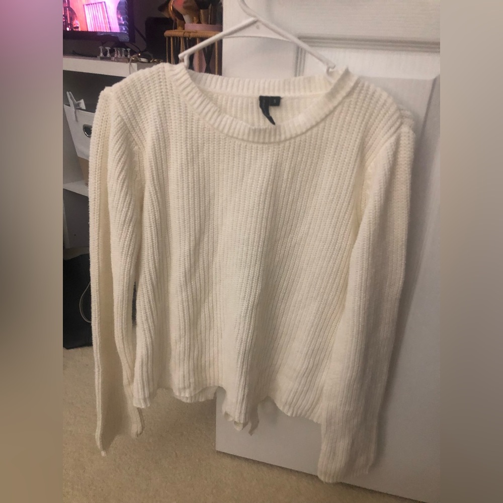 White / cream Womens or teens sweater with lace up back details. Size S